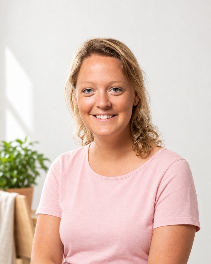 Portret van Kiek Bakker, zittend in een lichte praktijkruimte